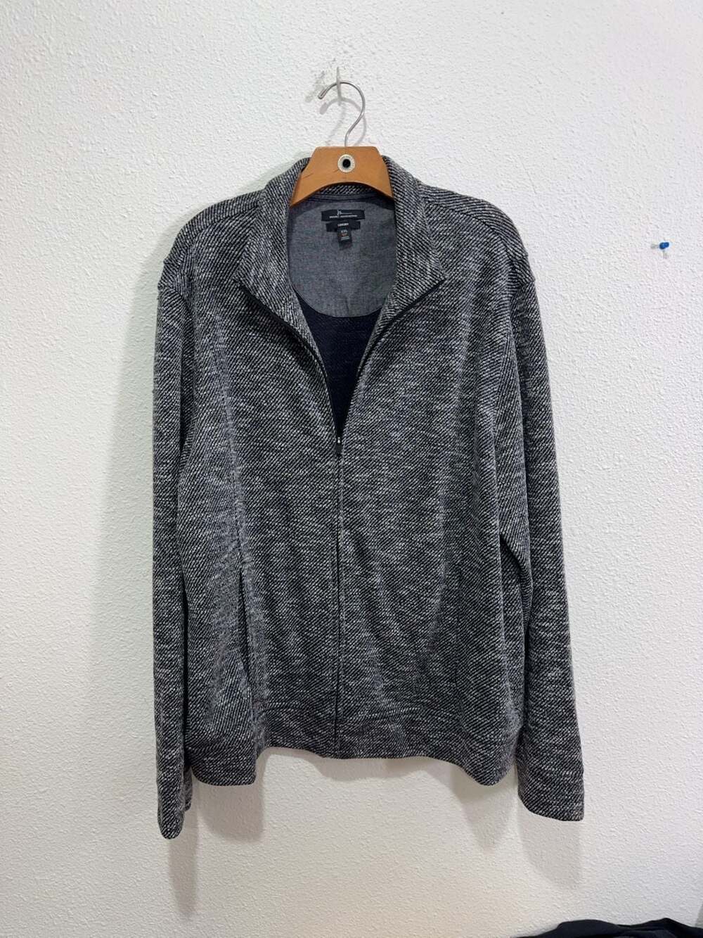 Marc Anthony Luxury Slim Fit Full Zip Sweater Black White XXL